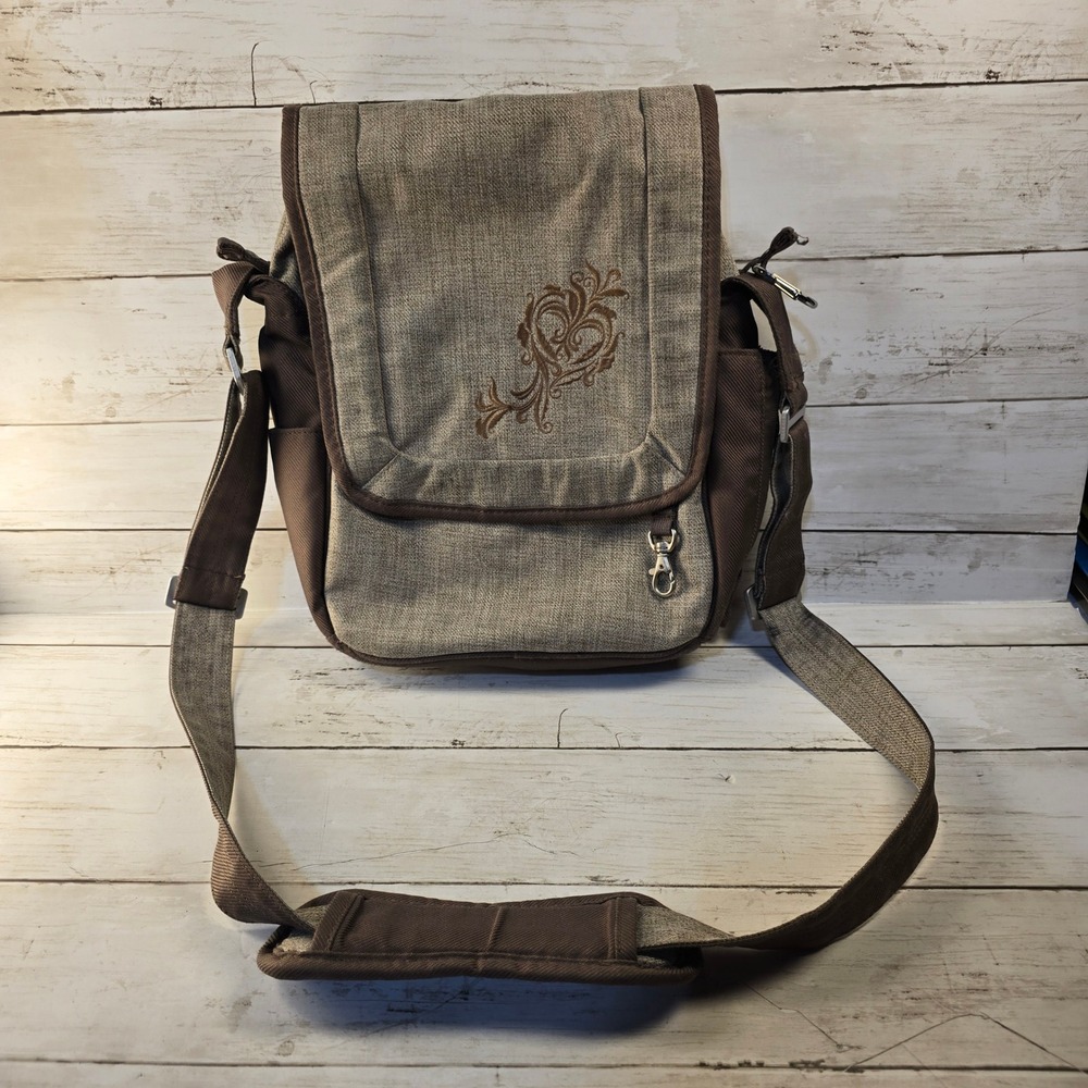 REI Messenger Bag Brown Tan Canvas Embroidered Crossbody Travel Organizer Bag